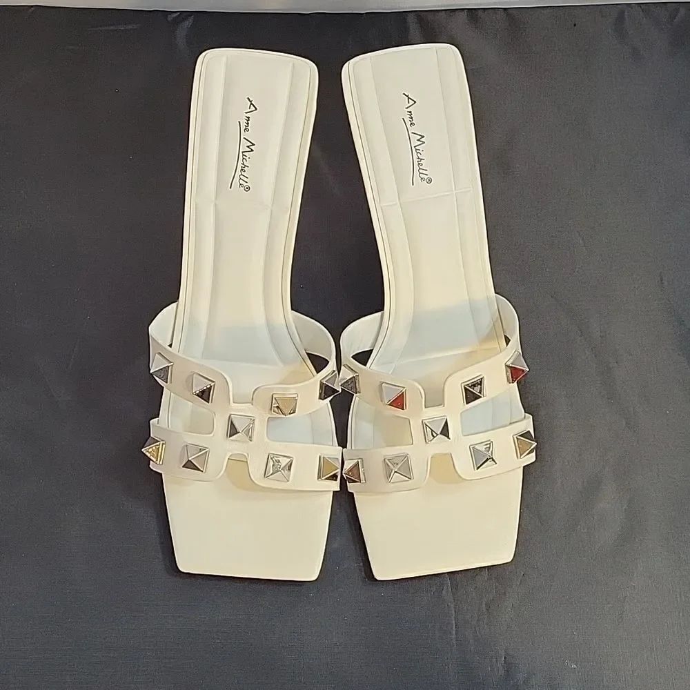BRAND NEW ANNE MICHELLE SILVERTONE ROCKSTAR MULE SQUARE TOE WOMEN"S SANDAL